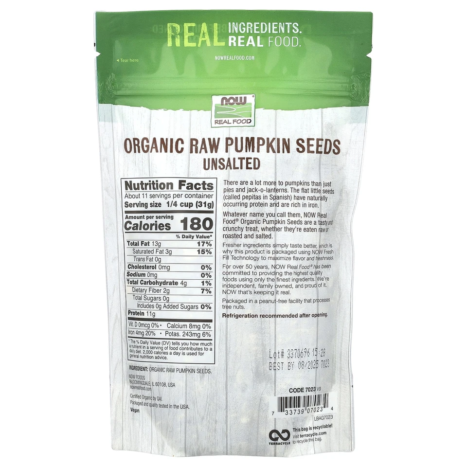 Organic Raw Pumpkin Seeds, Unsalted, 12 oz (340 g) - Image 2 of 2