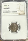 1884 1C NGC MS64BN - Indian Cent *GREAT COLOR,doubling*