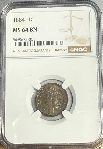 1884 1C NGC MS64BN - Indian Cent *GREAT COLOR,doubling*