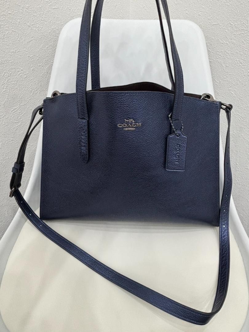 Coach Navy Metallic Leather 2-Way Tote Bag 31037 #QO4BAH