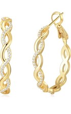   925 Sterling Silver 40mm Women Lightweight Twisted Hoop Earrings 14k YG Finish