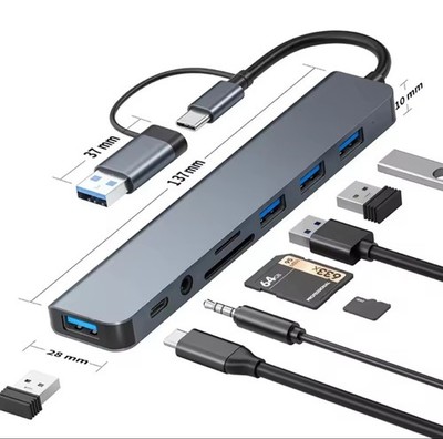 8 in 2 USB +Type C HUB Docking Station with 3.5mm Audio Jack Adapter Micro SD 