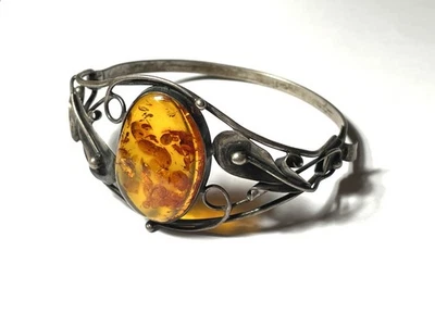 Bracelet, art nouveau en ambre et argent sterling 925 vintage - Photo 1/4