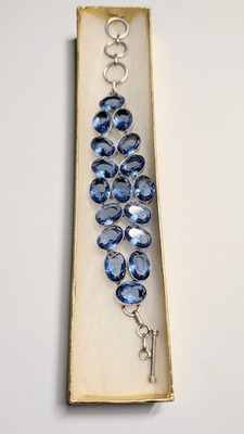 Vintage 925 Sterling Silber Blau Edelstein Statement Armband - Boho Multi-Stein
