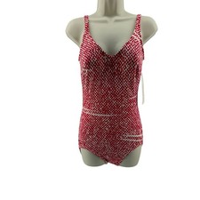 Vintage Roxanne Red White One Piece Swimsuit Full Coverage Womens 12