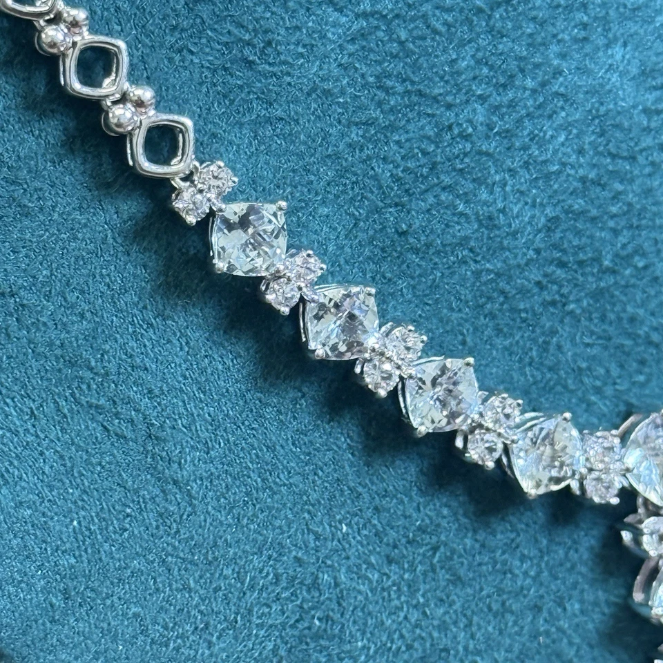 EMA Lab Created Faceted Aqua & Topaz 925 Sterling Silver Mexico Necklace 19” - Image 4 of 4