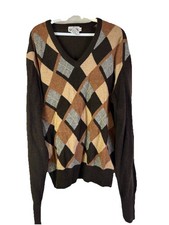 Vintage 90s Rockabilly Sweater Mens Large Lambswool Diamond Argyle Lightweight