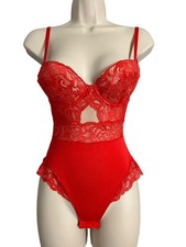 Lace Teddy Womens Small Red Floral Sheer Underwire Bodysuit Lingerie Sexy