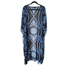 Lane Bryant Kimono Duster One Size Black Blue Floral Cover Up