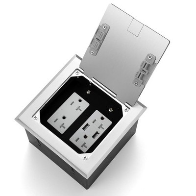 Vagueior Recessed Flat Hidden Floor Electrical Outlet Kit, 20A with USB silver