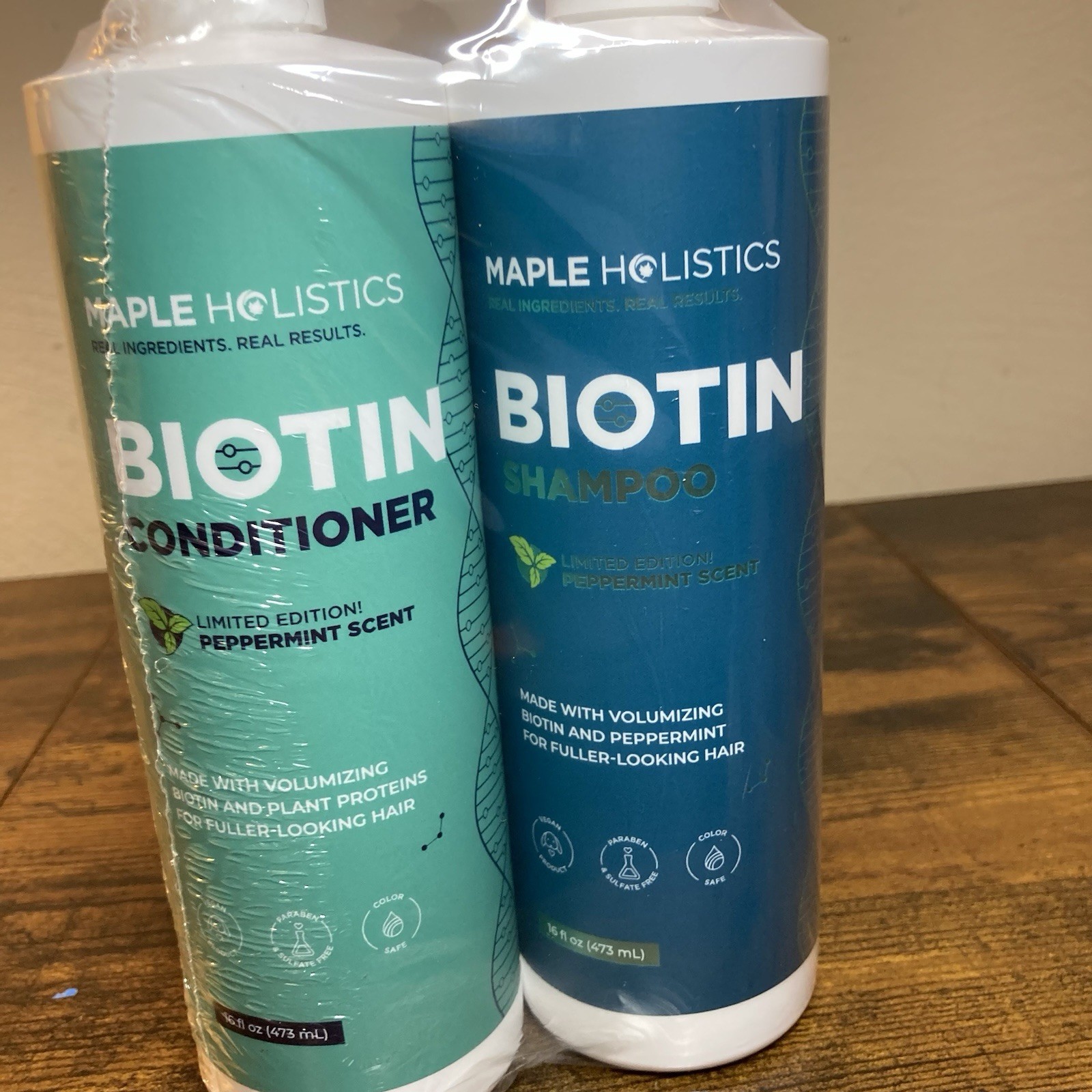 Volumizing Biotin Shampoo and Conditioner Set, Maple Holistics 16 oz Each - NEW