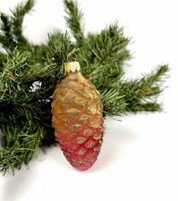 Department 56 Christmas Ornament Blown Glass Shimmering Pinecone 4" Poland
