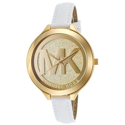 Michael Kors Uhr MK2389 Slim Runway Damenuhr Gold Leder Weiß Armbanduhr Quarz