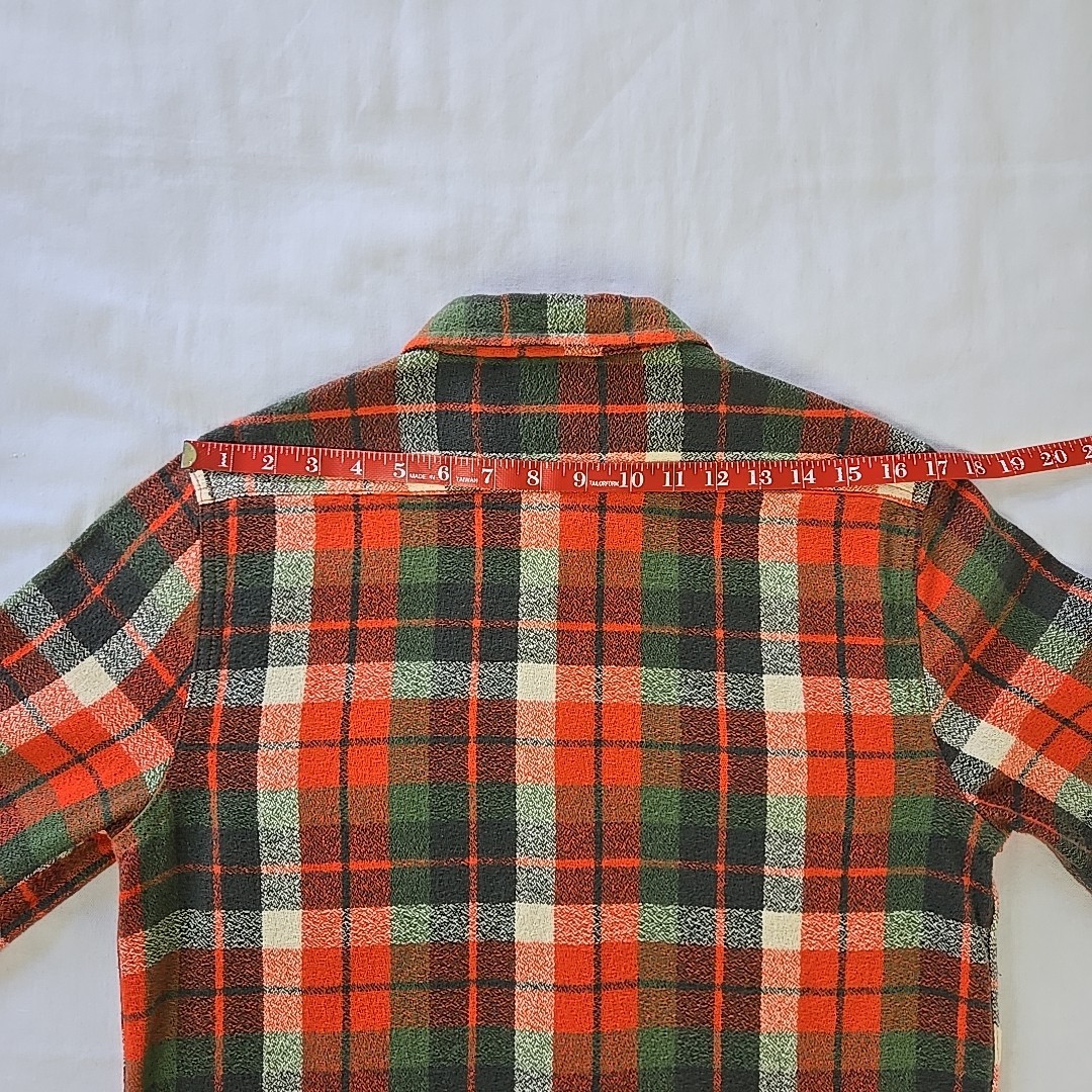 SUB POP Records Camano Flannel Shirt Orange Autumn Plaid Men's S Woven Cotton