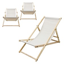 Lot de 3 chaises longue de jardin bain de soleil beige cadre bois de pin 120 kg