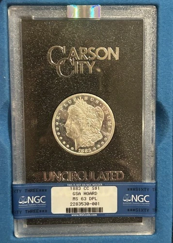 1883-CC MORGAN SILVER DOLLAR GSA HOARD NGC MS63DPL DEEP PROOF-LIKE IN BOX W-COA!