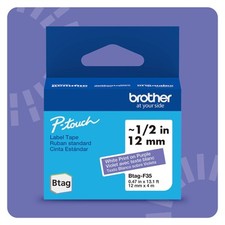 Brother Btag Label Tape White Print On Purple 12Mm X 43Ft For P Touch Makers