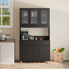 Tall Kitchen Larder Cupboard Freestanding Cabinet LED Light & Power Sockets
