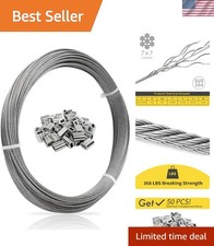 100FT 1/16' Stainless Steel Wire Rope, 368lbs Strength - Ideal for DIY Projects