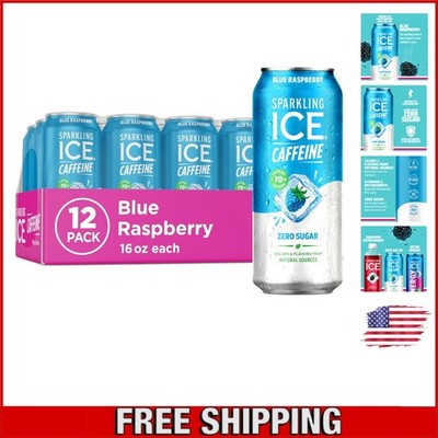 Energizing Blue Raspberry Sparkling Water   Zero Sugar, 70mg Caffeine in 12 Cans
