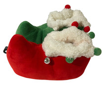 Christmas Boys Size 13-1 Non-Slip Elf Slippers w Jingle Bells Green  Red Soft