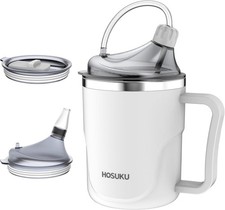 Spill-Proof Cup for Elderly, 13.5oz Stainless Steel Sippy Standard, White