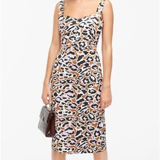J. Crew Leopard Contrast Stitched Sheath Pencil Dress Stretch Faille 6 EUC $178