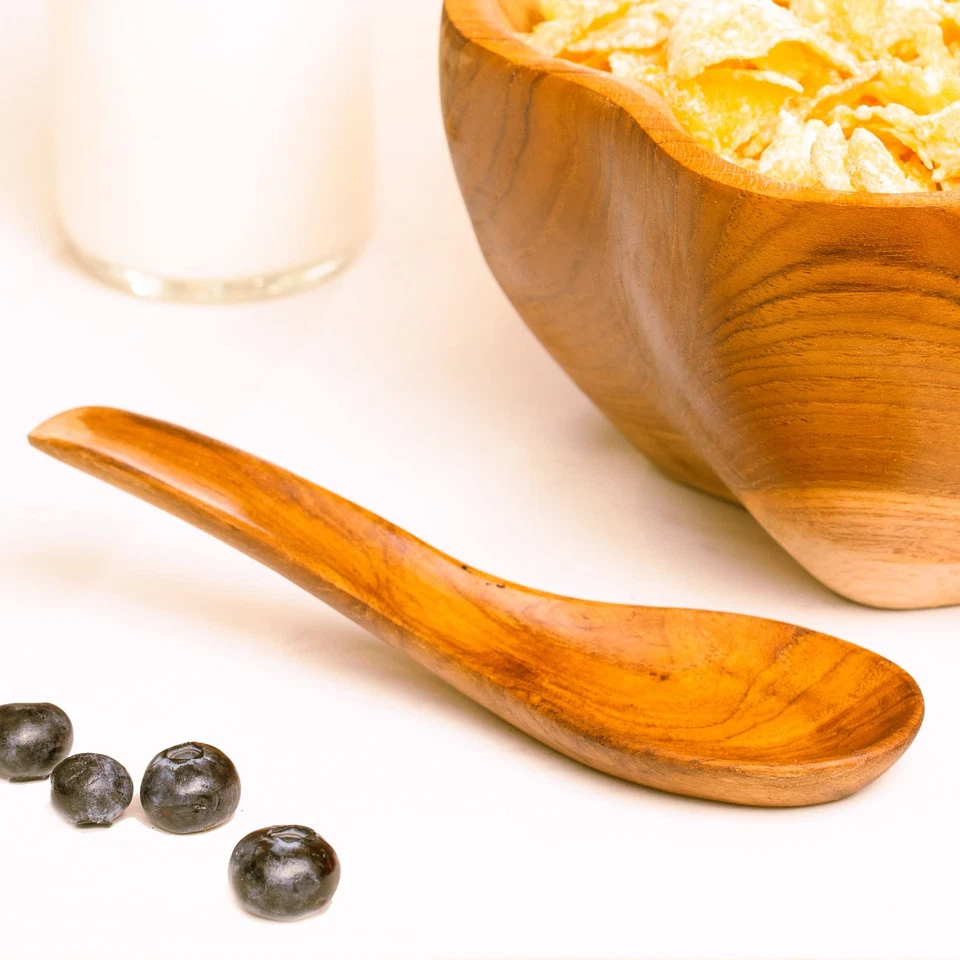 Set of 4 Javanese Teak Wood Soup Spoons - Perfect for Hot & Cold Ramen, Pho, ... - Image 2 of 4