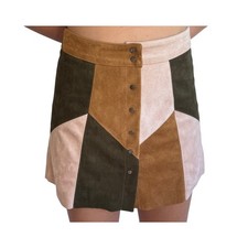 Raga Color block Faux Suede Patchwork Micro Mini Skirt Small Retro Vibes