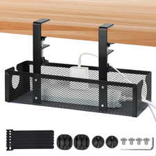 Under Desk Cable Tray 34cm No-Drill Metal Wire Organizer Clamp Mount Holder