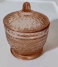 Vintage Pink Depression Glass Candy Dish With Lid Diamond Point Retro