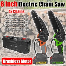 6" Mini Cordless Electric Chainsaw 2X Battery-Powered Wood Cutter Rechargeable