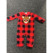 Rudolph the Red Nosed Reindeer Baby Pajamas Red Black Buffalo Check Fleece 3m