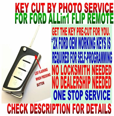 KEY CUT BY PHOTO L-STYLE FLIP remote for ~2010 FORD MODELS 40B KEYLESS ENTRY FOB