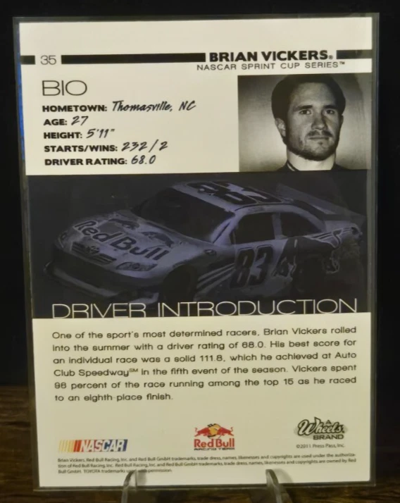 Main Event - 2011 - Brian Vickers - #35 NASCAR - Driver Introduction - Card - Image 2 of 2