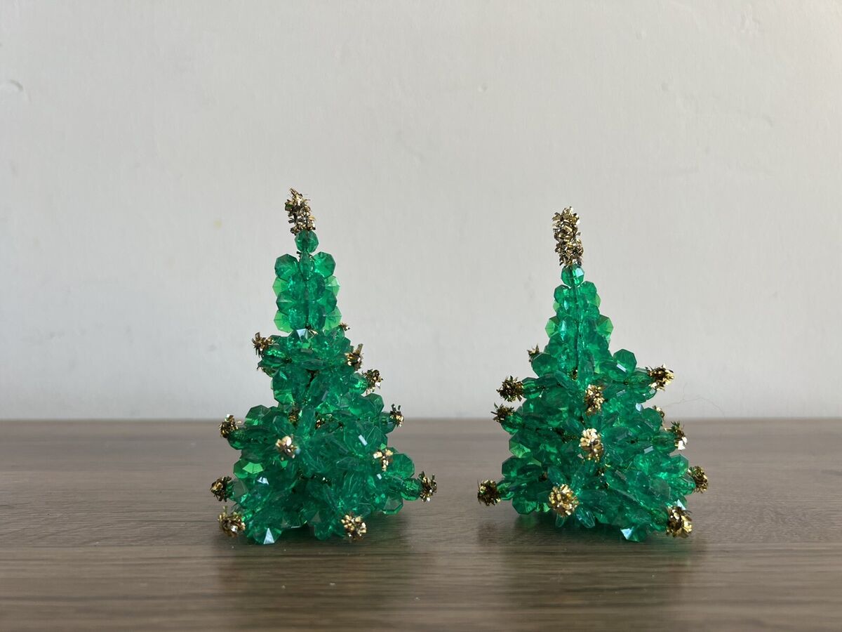 Vintage Beaded Christmas Trees 2 Handmade Beads Pipe cleaners 70s ...