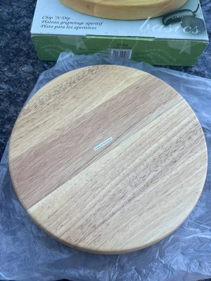 Round Light Oak Serving Tray(11.5"D)/Ceramic Dip Bowl(4"D)/Country/Chips/Veggies - Image 2 of 3