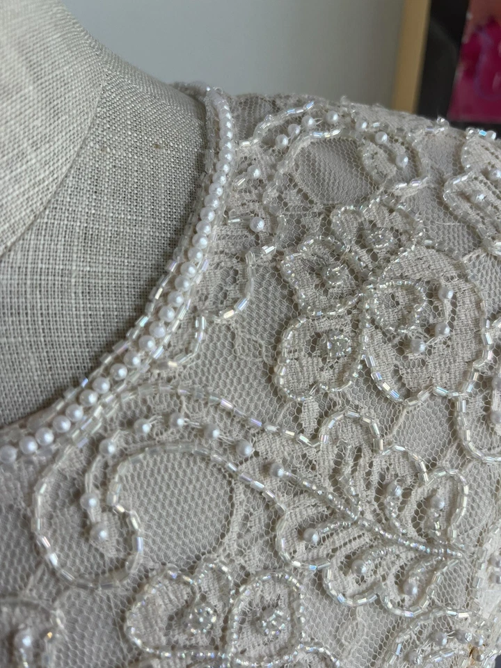 Vestido Formal Vintage Mujer Laurence Kazar Mujer’s Blanco Cuentas Vestido Talla M Foto 2 de 4