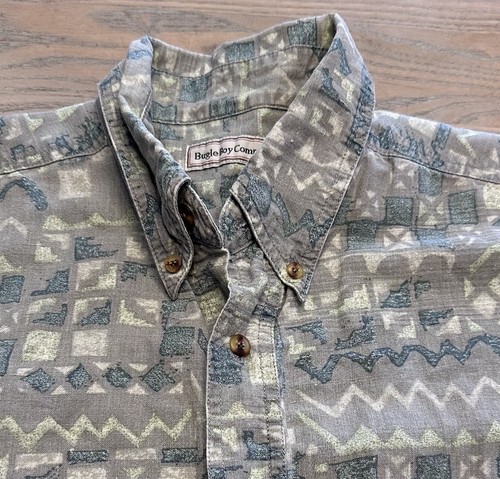 VTG 90s Bugle Boy Abstract Geometric Shirt Mens XL Button Up Short Sleeve Ramie