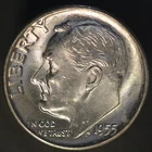 1955 D ROOSEVELT DIME BU FRESH FROM ORIGINAL ROLL-LOT 3105