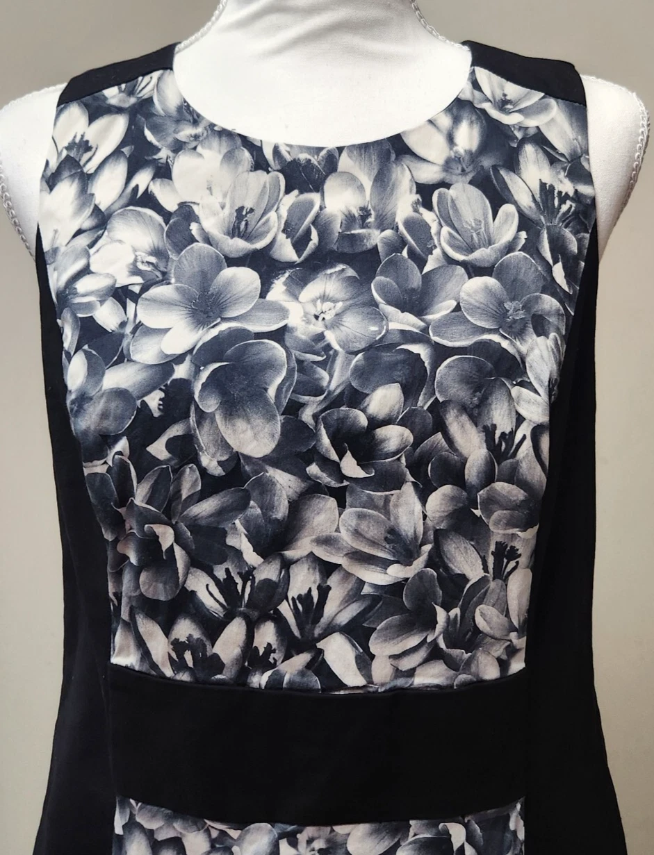 Abito donna Michael Kors 8 nero bianco floreale senza maniche misto cotone tubino