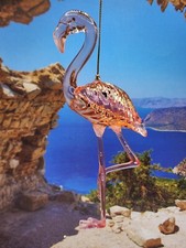 New Acrylic Tropical Florida Pink Flamingo bird Christmas Ornament NWT 2 gold