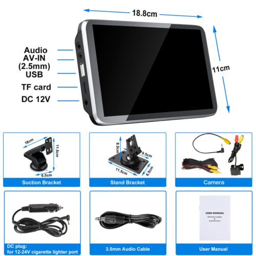 Portable 7" Wireless CarPlay Car Radio Stereo Touch Screen Android Auto BT USB - Foto 15 di 15
