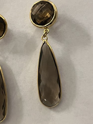 30.00CTW smoky quartz 14k yellow gold over sterling silver earrings JTV NIB - Picture 7 of 13