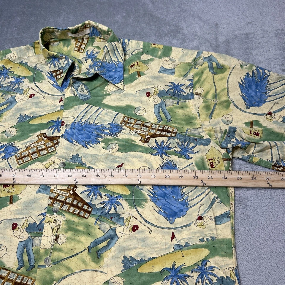 复古夏威夷衬衫高尔夫印花纽扣短袖男式 XL — 第 3/4 张图片