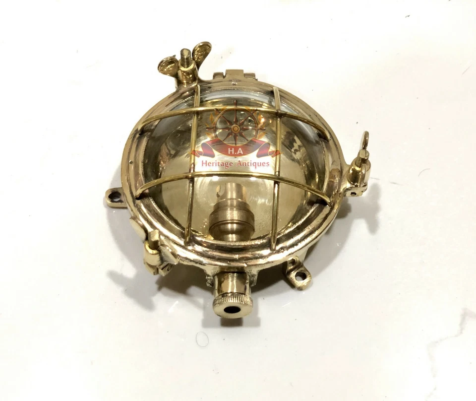 Mini Solid Brass Industrial Marine Ship Deck Wall Light - Picked Polished - Image 2 of 4