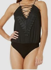  69 Wayf Women's Black Posie Lace-Up Sleeveless One-Piece Bodysuit Size Medium