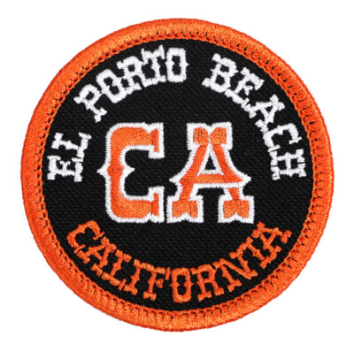 El Porto Beach California Embroidered Patch Black/Orange Iron-On Sew-On Hat Bag