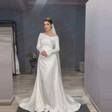 Mermaid Wedding Dresses Women Sexy Off Shoulder Full Sleeve Satin Bride Gown
