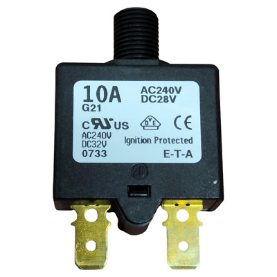ETA Circuit Breaker, Push To Reset, Single Pole, AC240V, DC28V, 10A, Series 1658